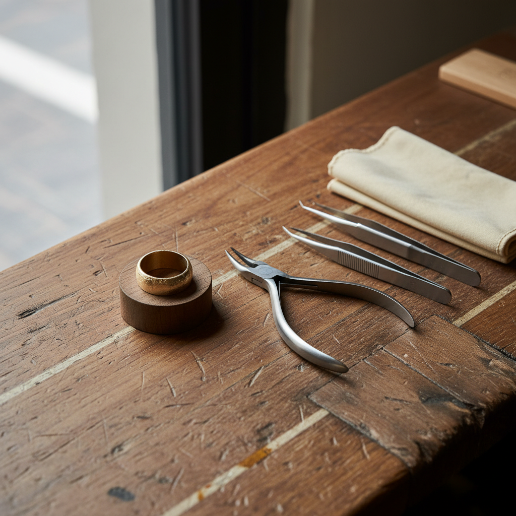Jeweller's workbench with tools